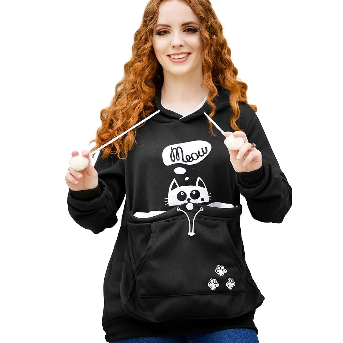 Cat Lover's Kangaroo Hoodie- Black