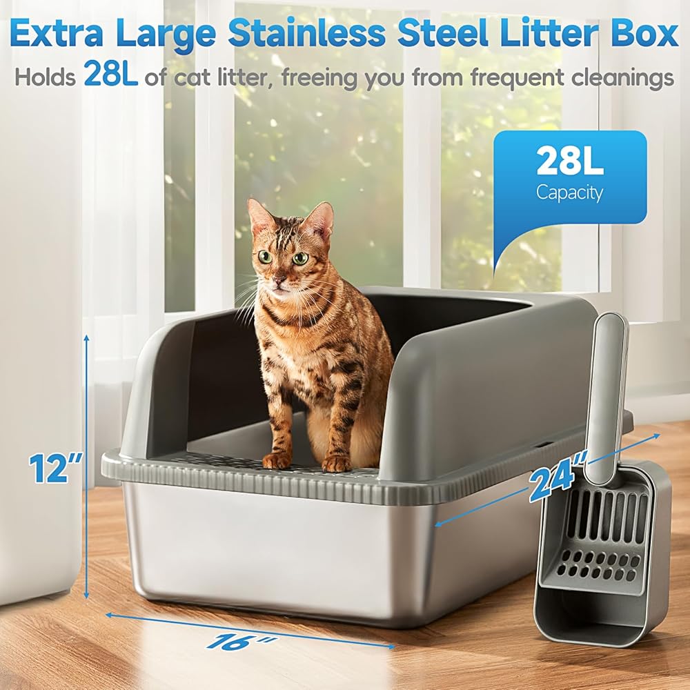PURRLIT ™ Twin-Pack XL Stainless Steel Cat Litter Box