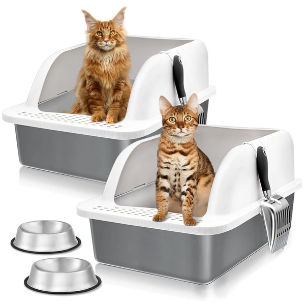 PURRLIT ™ Twin-Pack XL Stainless Steel Cat Litter Box
