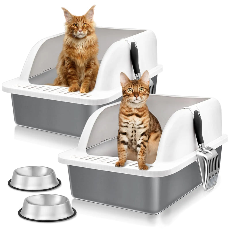 PURRLIT ™ Twin-Pack XL Stainless Steel Cat Litter Box