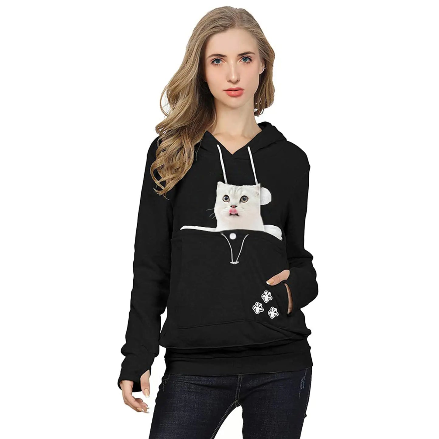 Cat Lover's Kangaroo Hoodie- Black