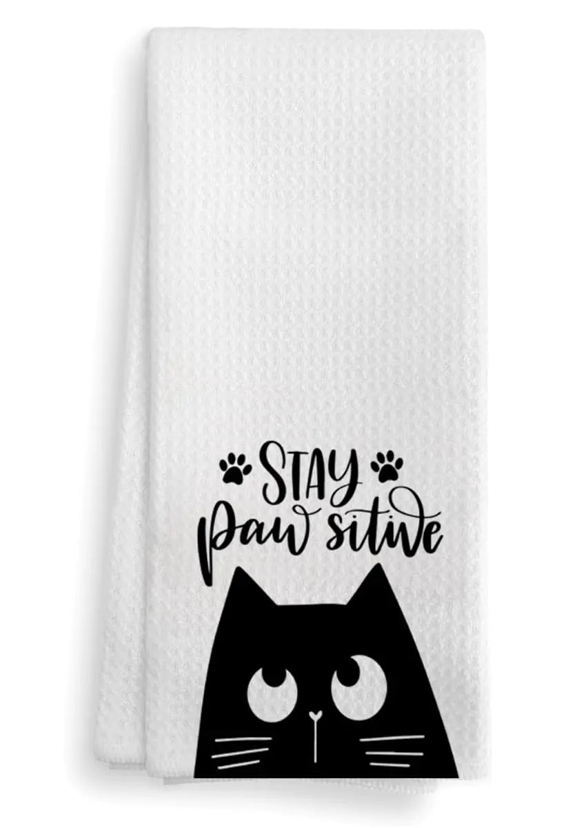 Stay Pawsitive Cat-Themed Absorbent Kitchen Towels