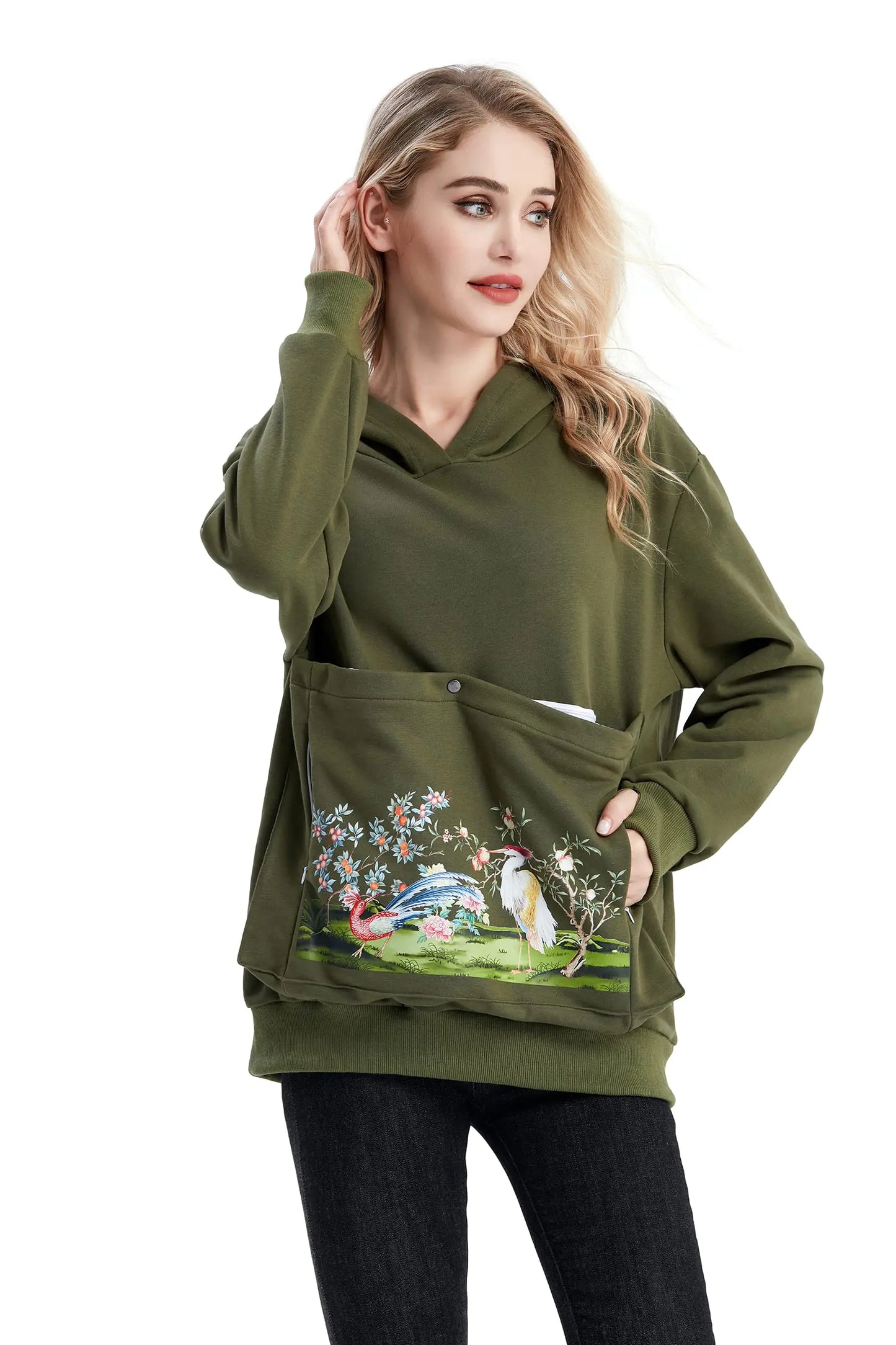 Cat Lover's Kangaroo Hoodie - Army Green