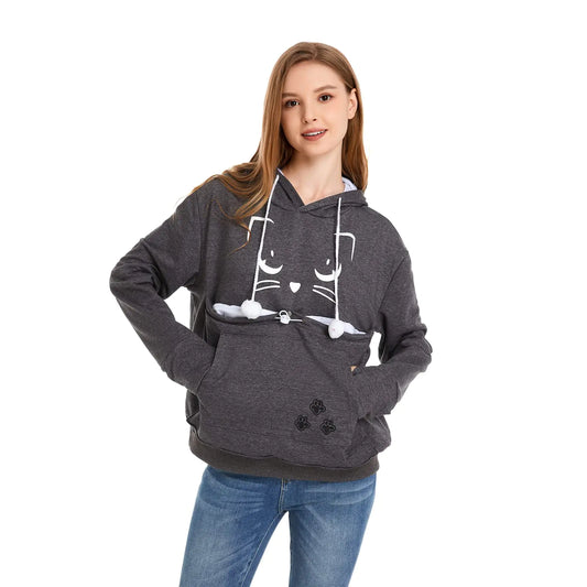 Cat Lover's Kangaroo Hoodie - Dark Grey