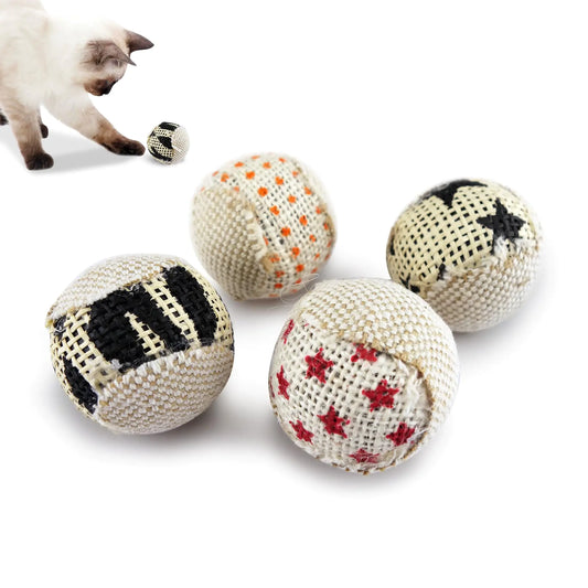 Elegant Canvas Cat Play Balls - 4 Pack